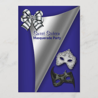 Royal Blue Silver 16 . Geburtstag Masquerade Party Einladung