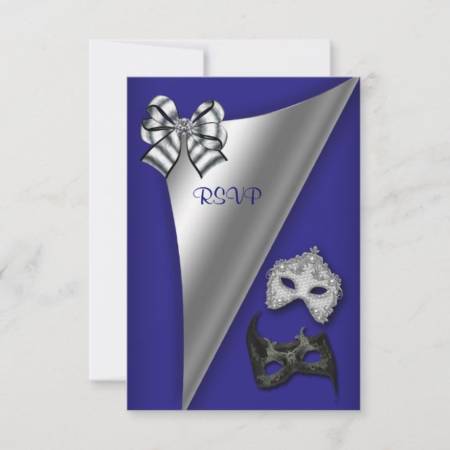Royal Blue Silver 16 . Geburtstag Masquerade Party Einladung (Vorderseite)