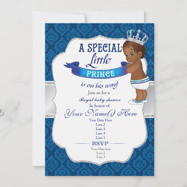 Royal Blue Silver African Prince Dusche Einladung (Vorderseite)