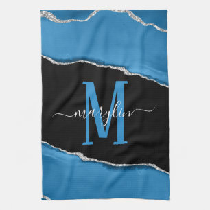 ROYAL BLUE & SILVER AGATE GESCHIRRTUCH