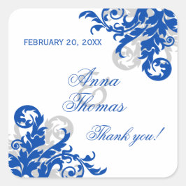 Royal Blue Silver Blühe Gastgeschenk Hochzeit Sieg Quadratischer Aufkleber