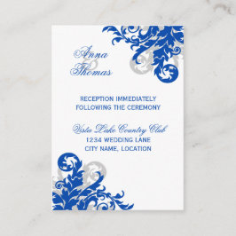 Royal Blue Silver Blühe Hochzeitsempfang Begleitkarte