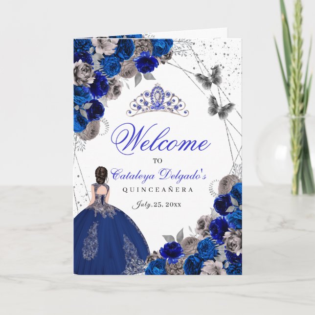 Royal Blue Silver Butterfly Quinceanera Programme (Devant)