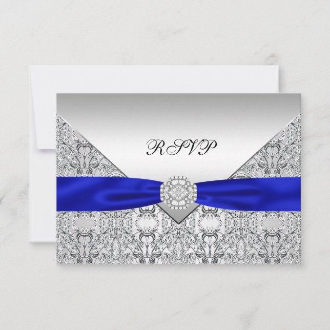 Royal Blue Silver Diamond Wedding RSVP Karte (Vorderseite)
