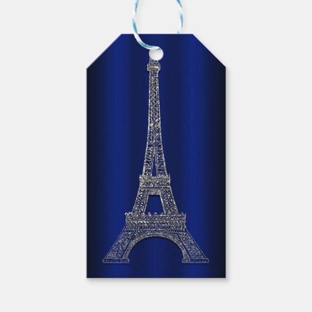 Royal Blue Silver Eiffel Tower Paris Gastgeschenk  Geschenkanhänger (Vorderseite)