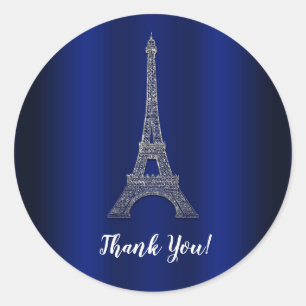 Royal Blue Silver Eiffel Tower Paris Gastgeschenk Runder Aufkleber