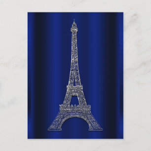 Royal Blue Silver Eiffel Tower Paris Save the Date Ankündigungspostkarte