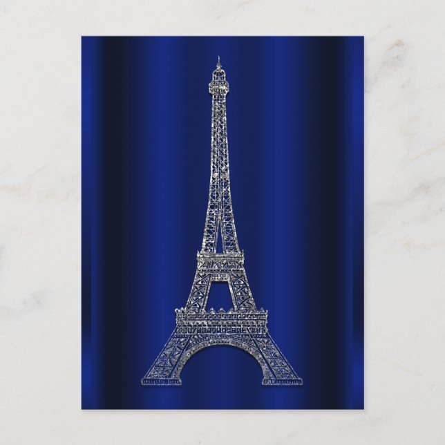 Royal Blue Silver Eiffel Tower Paris Save the Date Ankündigungspostkarte (Vorderseite)