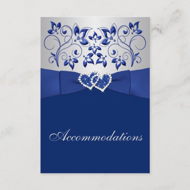 Royal Blue, Silver Floral, Herzverschlusskarte Begleitkarte (Vorderseite)