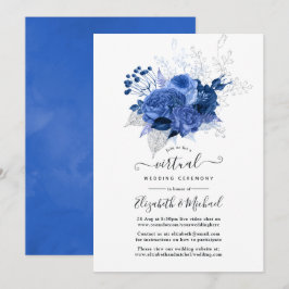 Royal Blue & Silver Floral Online Virtual Wedding Einladung