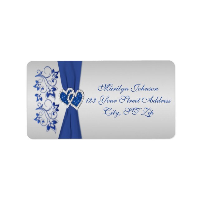 Royal Blue, Silver Floral Rücksendeadressen-Aufkle Adressaufkleber (Vorne)