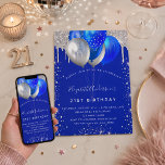 Royal blue silver glitter drips balloons birthday einladung<br><div class="desc">A royal blue background. Decorated with faux silver glitter drips paint dripping look, sparkles and balloons. Personalize and add a name and party details. The name is written with a hand lettered style script.</div>