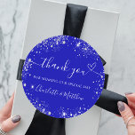 Royal Blue Silver Glitzer Herzlichen Dank für Ihre Runder Aufkleber<br><div class="desc">Die Farbe Blau ist im klassischen königsblauen Hintergrund uneinheitlich. Dekoriert mit Imitaten silbernen Glitzer,  Glitzern und ein Herz. Personalisieren Sie Ihre Namen und fügen Sie sie hinzu. Mit dem Text: Danke,  dass Sie unseren besonderen Tag geteilt haben.</div>
