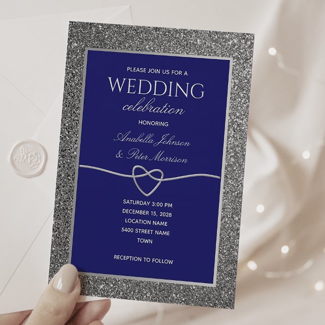 Royal Blue Silver Glitzer Wedding Einladung (Von Creator hochgeladen)