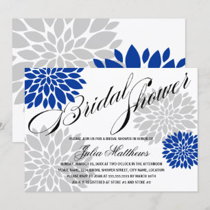 Royal Blue Silver-Gray Floral Burst Brautparty Einladung