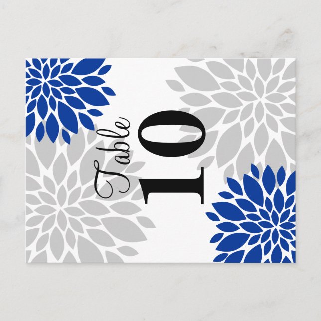 Royal Blue Silver-Gray Floral Burst Tischnummer (Vorderseite)