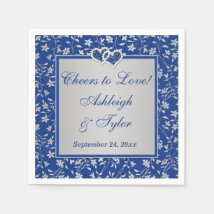 Royal Blue, Silver Grey Floral Paper Wedding Serviette