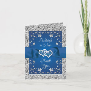 Royal Blue, Silver Liebe Hearts Danke Karte