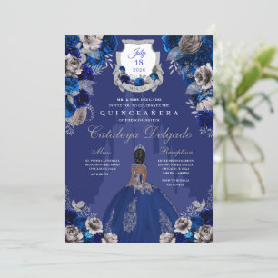 Royal Blue & Silver Princess Castle Quinceañera Einladung