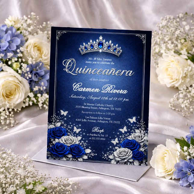 Royal Blue & Silver Quinceanera Invitation  (Créateur téléchargé)