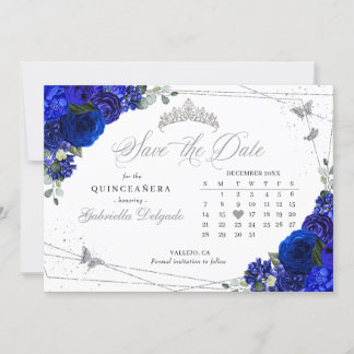 Royal Blue & Silver Quinceñera Save the Date Einladung