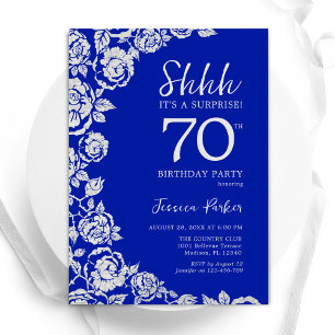 Royal Blue Silver Rose Überraschung 70. Geburtstag Einladung