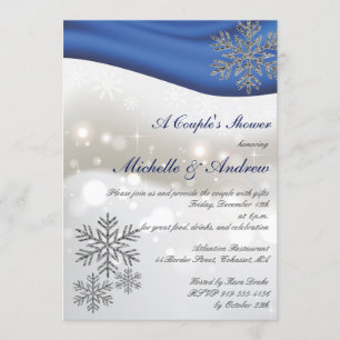 Royal Blue Silver Snowflakes Couple Dusche Einladung