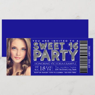 Royal Blue Silver Sweet 16 Ticket Einladung