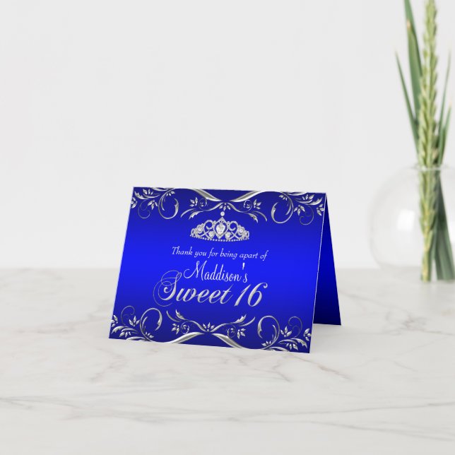 Royal Blue & Silver Tiara Sweet 16 Cartes de remer (Devant)