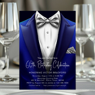 Royal Blue Silver Tuxedo Mens beliebige Anzahl Geb Einladung