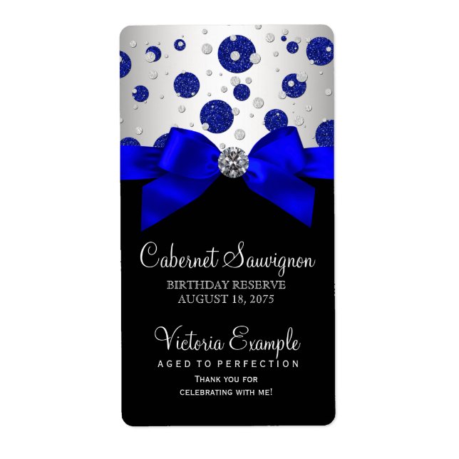 Royal Blue Silver Wine Flasche Labels (Vorne)