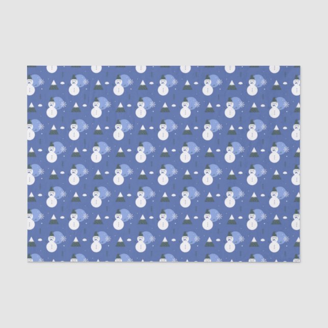 Royal Blue Snowman Weihnachtsmuster Seidenpapier (Vorderseite)
