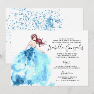 Royal Blue Sparkle Dress Quinceañera Einladung