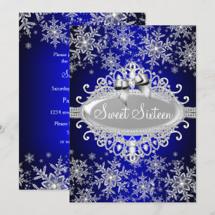 Royal Blue Sparkle Snowflake Sweet 16 Einladung