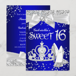 Royal Blue Sparkle Tiara Heelses Sweet 16 Party Einladung