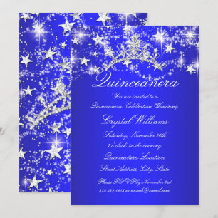 Royal Blue Sparkle Tiara Stars Quinceanera Einladung