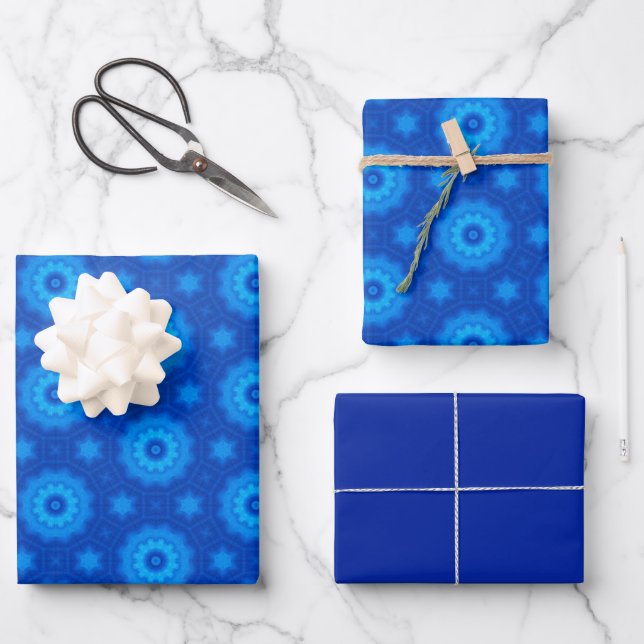 Royal Blue Star Musterverpackungsblätter Geschenkpapier Set (Vorderseite)