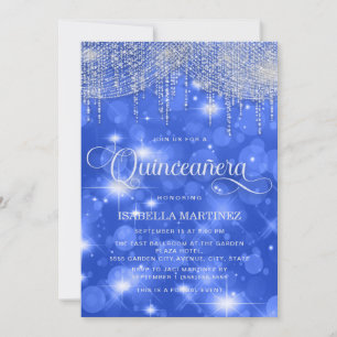 Royal Blue String Lights Sparkle Quinceañera Einladung
