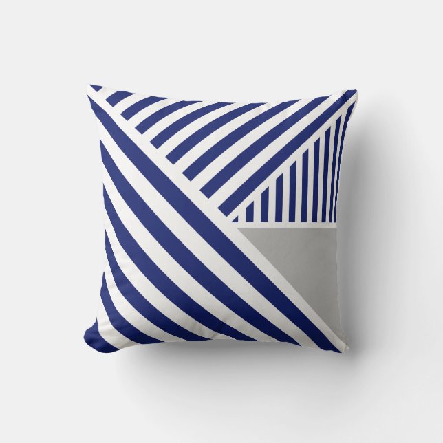 Royal Blue Stripes and Grey Kissen (Vorderseite)
