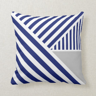 Royal Blue Stripes and Grey Kissen