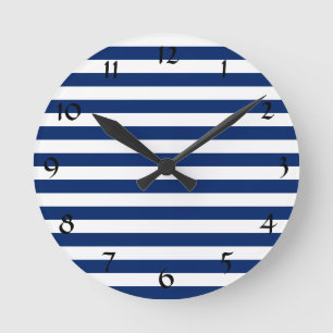 Royal Blue Stripes Pattern Runde Wanduhr