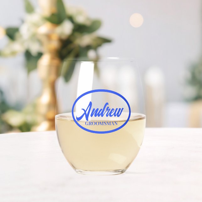 Royal Blue Stylized Name Wedding Trauzeuge Glass Weinglas Ohne Stiel (Insitu (Hochzeit))