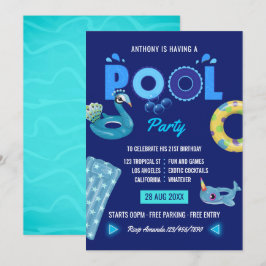 Royal Blue Summer Pool Birthday Party Einladung