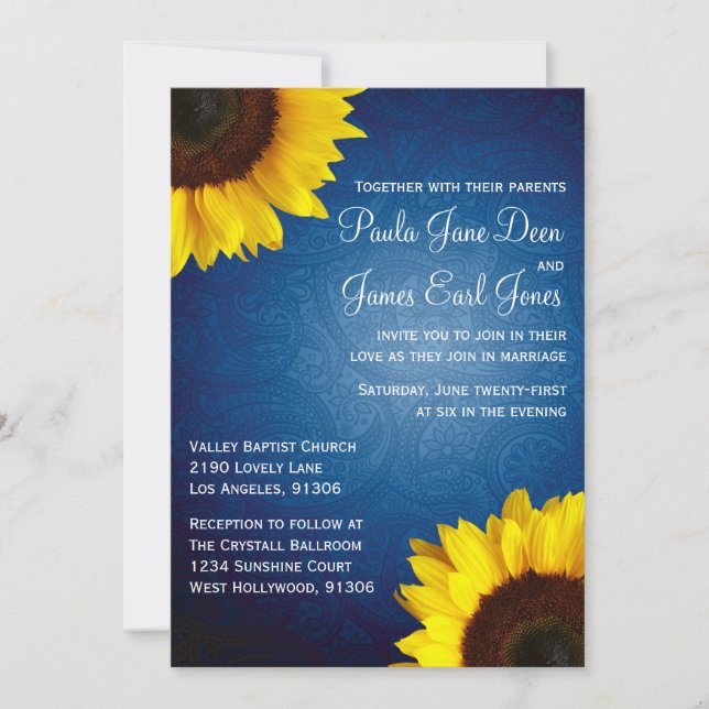 Royal Blue & Sunflower Faire-part de mariage (Devant)