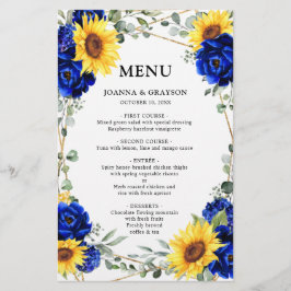 Royal Blue Sunflower Geometric Wedding Menu