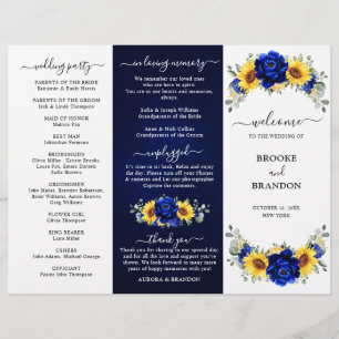 Royal Blue Sunflower Mariage Tri-fold Carte Progra