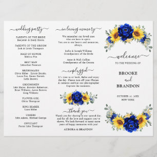 Royal Blue Sunflower Mariage Tri-fold Carte Progra