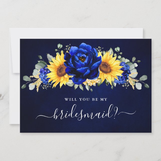 Royal Blue Sunflower Werden Sie mein Bridesmaid In Einladung (Vorderseite)