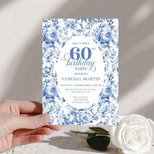 Royal Blue Toile Rosen 60. Geburtstagseinladung Dr Einladung