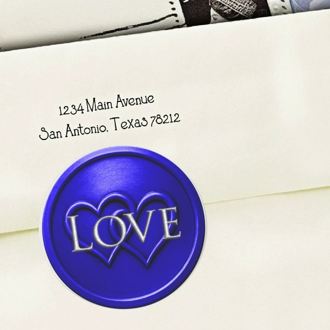 Royal Blue Two Hearts Intertwined Wedding Runder Aufkleber (Von Creator hochgeladen)